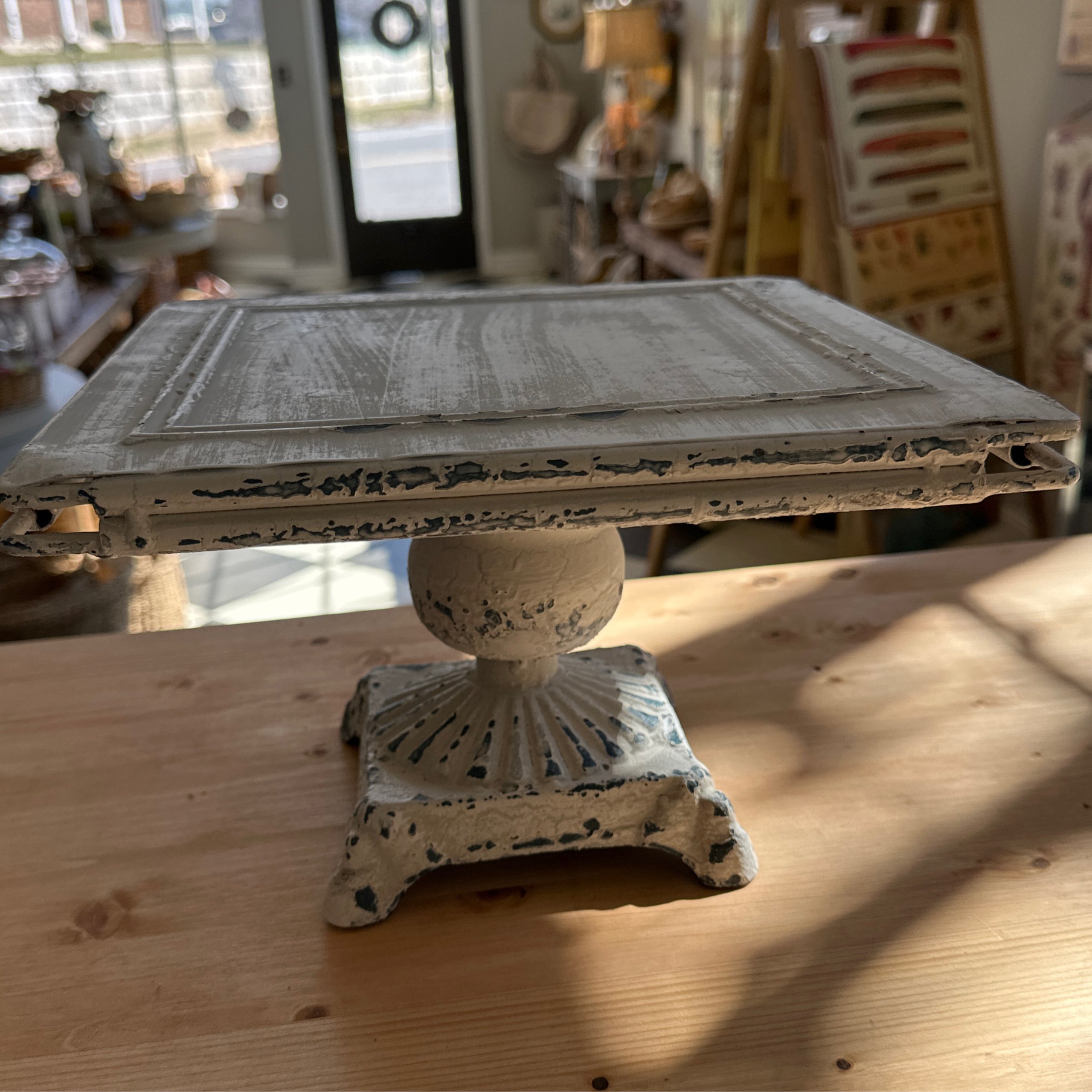 Square Cake Pedestal - Metal - Aged White | Christian Rae Designs